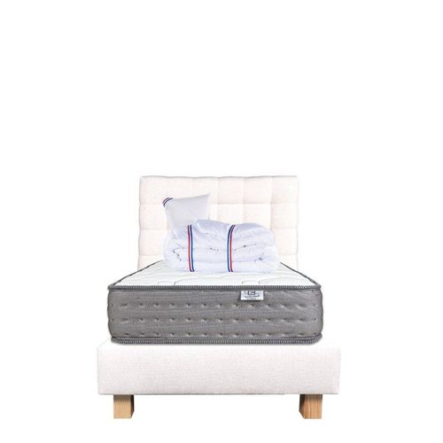 Ensemble Complet Matelas Zen (20 Cm),Tête De Lit,Sommier (20cm),Oreiller Et Couette - Beige, 90x190cm