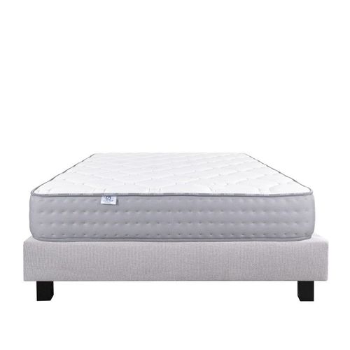 Ensemble Matelas Zen (20 Cm) Et Sommier (20cm) En Bois Massif, Mousses Haute Densité, Ferme, Face Été/Hiver - Gris, 140x190cm