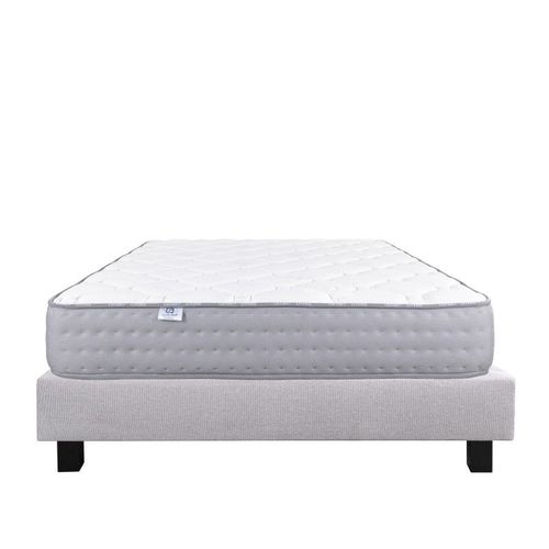 Ensemble Matelas Zen (20 Cm) Et Sommier (20cm) En Bois Massif, Mousses Haute Densité, Ferme, Face Été/Hiver - Gris, 160x200cm