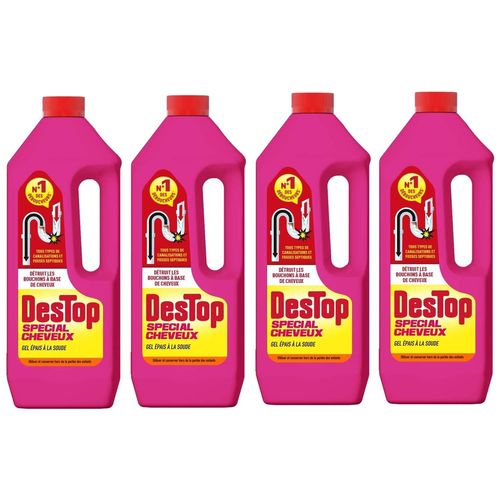 DESTOP Lot de 4 Gels Déboucheur Special Cheveux 1L