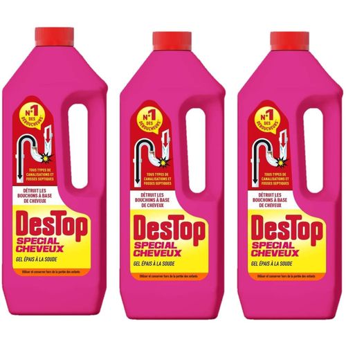 DESTOP Lot de 3 Gels Déboucheur Special Cheveux 1L