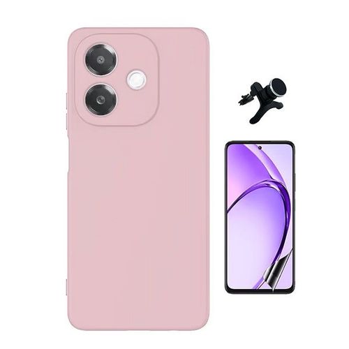 Kit De Film Hydrogel Avant + Couverture En Silicone Liquide + Support Renforcé Phonecare Pour Oppo A3 4g - Rose