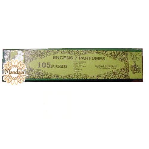 Lot Encens Indien 105 bâtonnets 7 Parfums