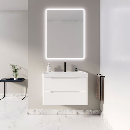 Meuble De Salle De Bains 80cm 2 Tiroirs Blanc Mat - Vasque Céramique Blanche - Jota