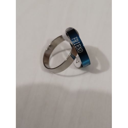 Bagues En Acier Inoxydable,Double Anneau Argenté Simple Et Bleu Avec Inscription Friend,Taille 20