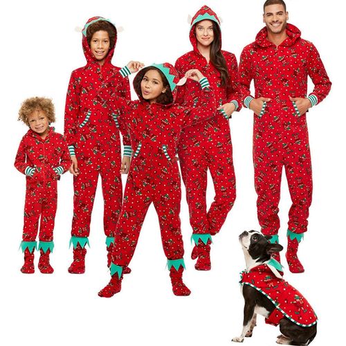 Noël Famille Assorti Pyjamas Set Noël Adulte Enfants À Capuche Onesise Sleepwear Hommes Romper Jumpsuit
