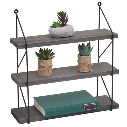 Étagère Murale Hwc-K78, Étagère Suspendue Étagère Flottante, 3 Étagères En Métal Massif-Bois Industriel 40x40x13cm   Gris Foncé