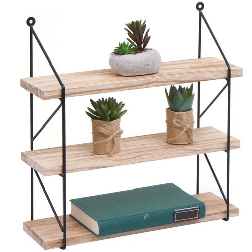 Étagère Murale Hwc-K78, Étagère Suspendue Étagère Flottante, 3 Étagères Métal Bois Massif Industriel 40x40x13cm   Naturel