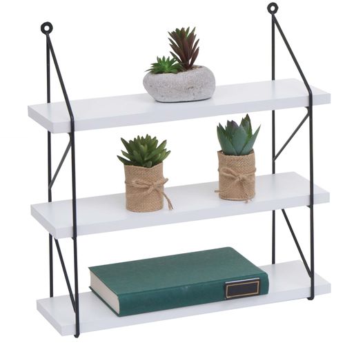 Étagère Murale Hwc-K78, Étagère Suspendue Étagère Flottante, 3 Étagères En Métal Massif-Bois Industriel 40x40x13cm   Blanc