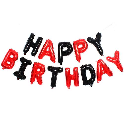 Balloons de fete,D'aluminium Ballons,Ballon Anniversaire Decoration de Fete Anniversaire-Lettres d'anniversaire pour tableau lumineux rouge et noir (avec pailles en corde)