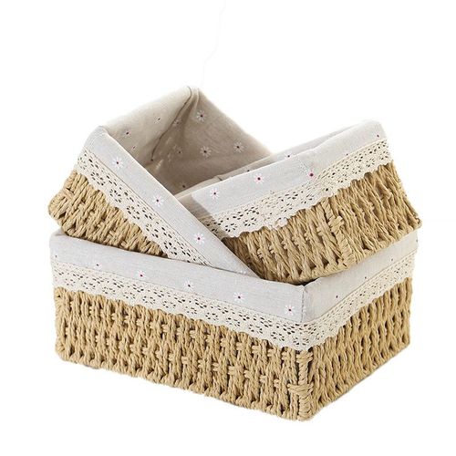 Lot De 3 Panier De Rangement Panier En Corde De Papier Tissé Recyclable Salle De Bain Table À Langer Organisateur Panier Chambre D'enfant Boîte(A)
