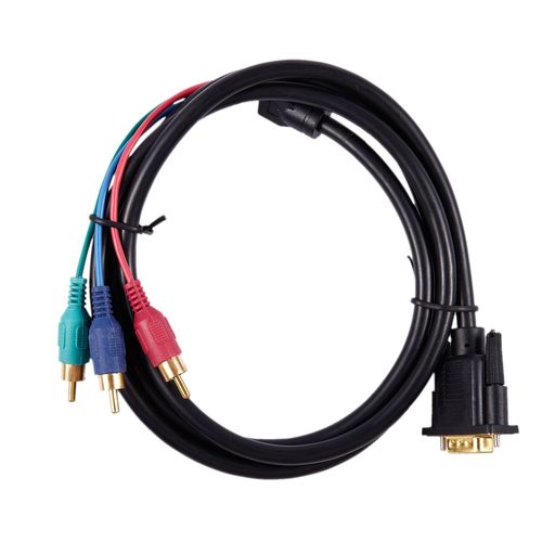 Adaptateur de câble vidéo VGA 15 broches mâle vers 3 RCA RVB mâle, noir, 1.5m, 4,9 fédération