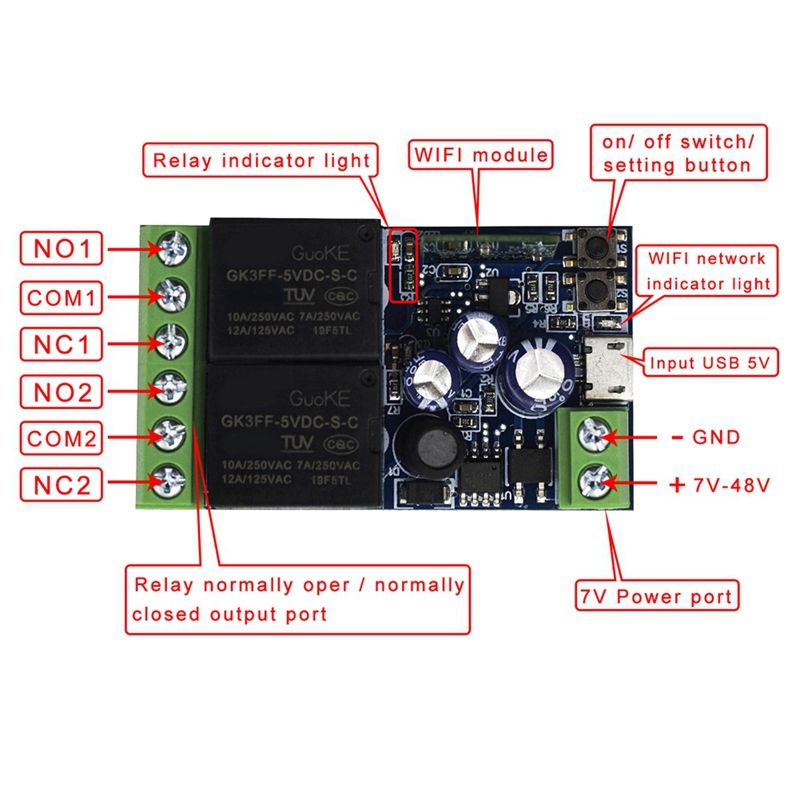 commutateur Wifi intelligent USB 5V/DC7-48V, Module de relai... - 4