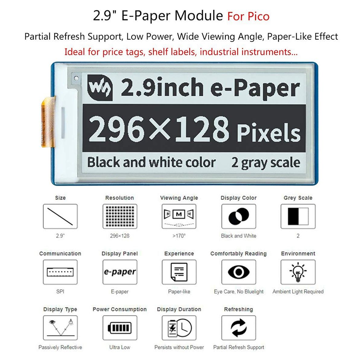 Waveshare-E-Ink Display Tech pour Raspberry Pi, E-Paper, Noi... - 2