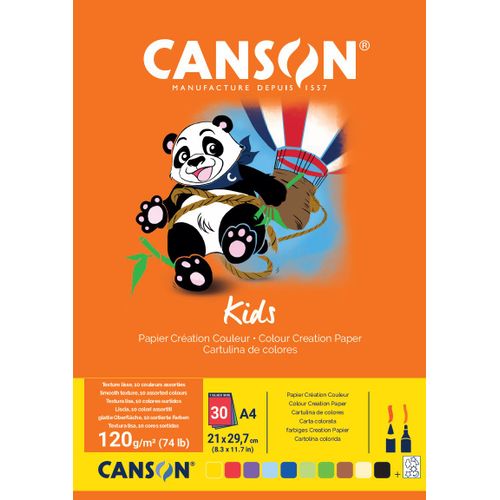 Giotto Canson Kids Création Couleur - Bloc 30 Feuilles A4 - 120g/M² - 10 Couleurs Assoties