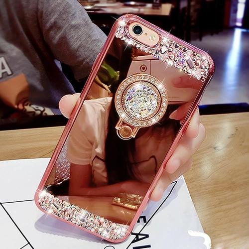 Iphone 6 Plus / 6s Plus Coque En Siliocone Diamant Mode Luxe Miroir Bling Glitter Crystal Scintiller Coque Avec Bague Coque Rose Romantique Élégant Ultra Mince Bumper Iphone 6 Plus/6s Plus
