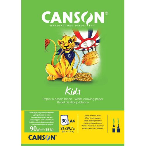 Giotto Canson Kids Dessin - Bloc 30 Feuilles A4 - Grain Léger - 90g/M² - Blanc