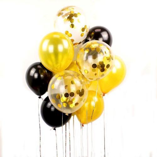 Balloons de fete,D'aluminium Ballons,Ballon Anniversaire Decoration de Fete Anniversaire-15 pieces (5 pieces chacune)/ensemble (GD BLK GD CF)