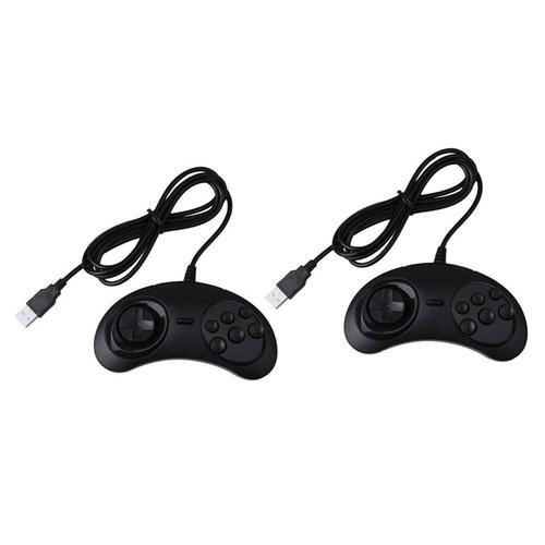 Manette De Jeu Filaire, 2x, 6 Touches, Usb, Pour Sega Genesis / Md Pc / 2 Y1301 / Mac Mega Drive, En Plastique Noir