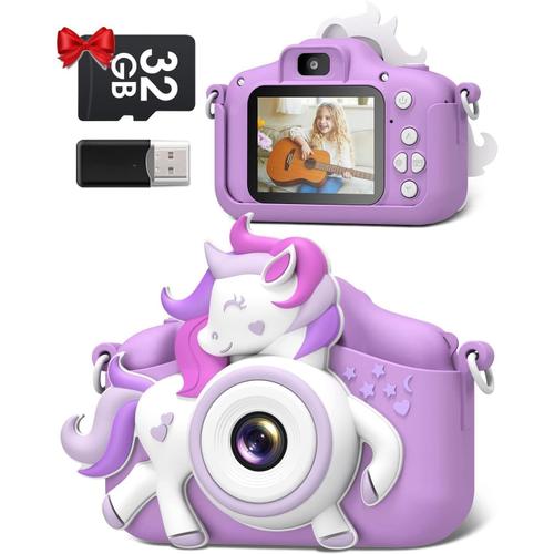 Appareil Photo Enfant, 2.0 Pouces Appareil Photo Pour Enfants Numérique, Vidéo Selfie Hd 1080p Mini Caméra Enfant Avec 32gb Carte, Camera Enfant De 3 À 12 Ans Cadeaux