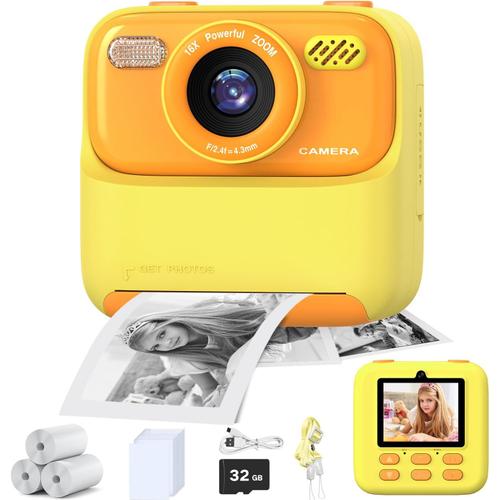 Appareil Photo Instantané Enfant, Cadeau Filles/Garçons, Appareil Photo Numérique Jouet Enfant, Vidéo Hd 1080p Appareil Photo Pour Enfants, Cadeaux Enfant De 3 À 12 Ans(Orange)