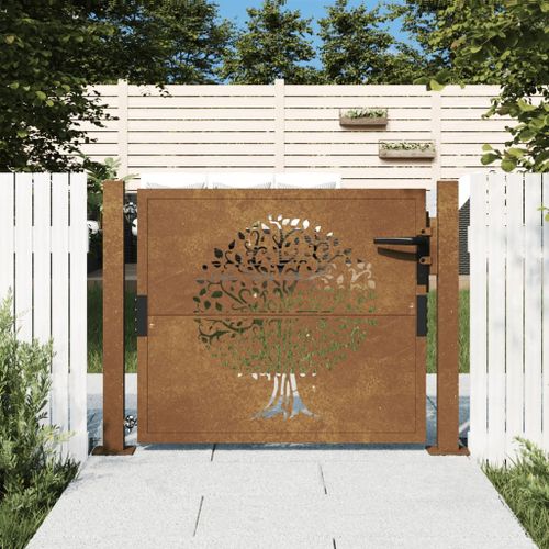 vidaXL Portail de jardin 105x80 cm acier corten conception de l'arbre