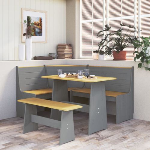 Vidaxl Banc D'angle 151 Cm Bois De Pin Solide Marron Miel Et Gris