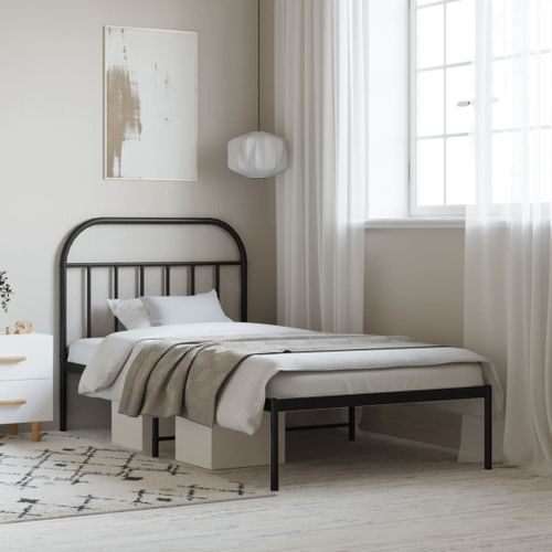 Vidaxl Cadre De Lit Métal Sans Matelas Avec Tête De Lit Noir 100x190cm