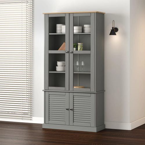 Vidaxl Vitrine En Verre Vigo Gris 85x35x170 Cm Bois Massif De Pin