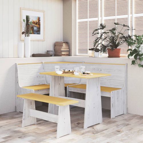 Vidaxl Banc D'angle 151 Cm Bois De Pin Solide Marron Miel Et Blanc
