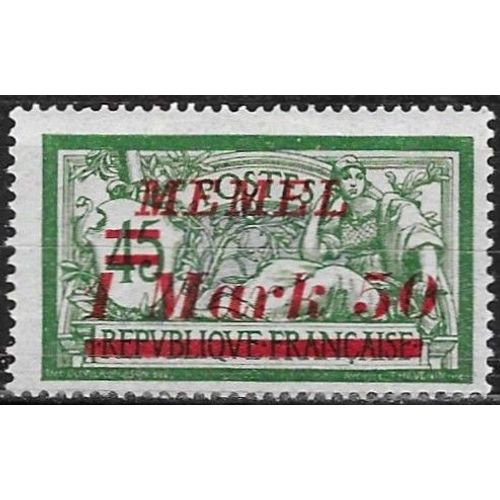 Lituanie, Enclave De Memel Sous Adm. Française 1922, Beau Timbre Neuf* Yvert 59, Type Mercon 45c. Vert Et Bleu Gris Surchargé "Memel 1mark 50".