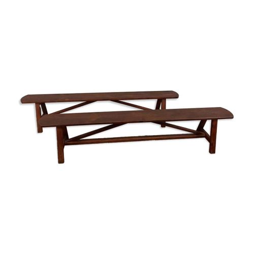 Paire De Bancs Rustiques 220 Cm Marron