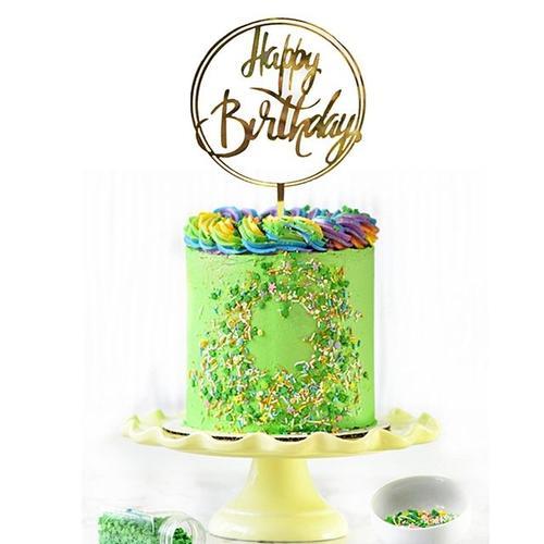 Topper gateau et cupcake classique Happy Birthday en acrylique or ou  argent,accessoire de decoration pour un dessert, un anniversaire, une fete  prenatale ou baby shower