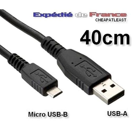 Expédié de France - Cable Adaptateur Usb-A / Micro Usb-B - De Charge + Data (Transfert De Données) - 40 Cm - Smartphone ANDROID Tablette Montre Ebook Feux De Vélo Casque Écouteurs Blackberry etc...