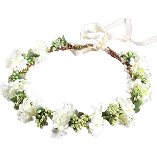 Mariage Nuptiale Fleur Couronne, Coiffe De Guirlande, Bandeau Floral De Mariage, Avec Ruban Réglable, Pour La Fête, De Cérémonie De Mariage, Frais Et Beau (Vert)