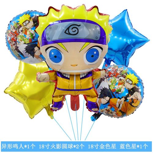Balloons de fete,D'aluminium Ballons,Ballon Anniversaire Decoration de Fete Anniversaire-Ensemble Naruto 5 pieces (or bleu)