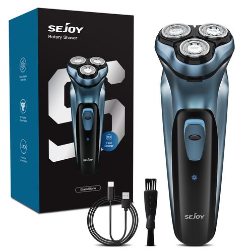 Rasoir Electriques Sejoy Hommes Sans Fil 3d Têtes Rotatives, Rechargeable Pop-Up Tondeuse Barbe Avec Écran Lcd -Bleu