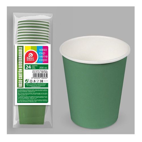24 GOBELETS CARTON BIODÉGRADABLE 20CL VERT