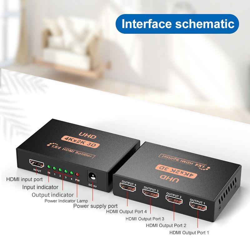 Rpartiteur HDMI 4K 1 age par 1 port vers 4 crans HDMI, dup... - 4