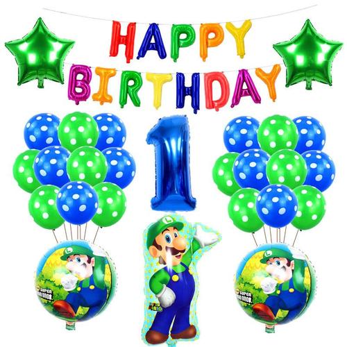 Balloons de fete,D'aluminium Ballons,Ballon Anniversaire Decoration de Fete Anniversaire-Mario vert (notes numériques)