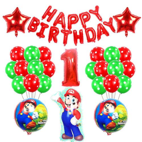 Balloons de fete,D'aluminium Ballons,Ballon Anniversaire Decoration de Fete Anniversaire-Mario rouge (note numérique)