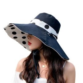 Chapeau de plage pliable à large bord pour femme - Blanc + noir