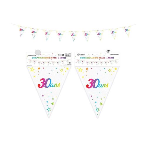 GUIRLANDE FANION 30 ANS MÉTALLIQUE MULTICOLORE