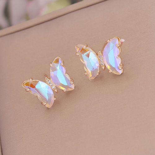 Nouveau Gradient Papillon Collier Personnalité De La Mode Ins Lumiere De Luxe Filles Collier Clavicule Chaîne-Blanc-Dégradé Papillon Boucles D'oreilles