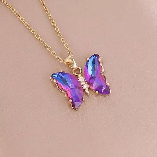 Nouveau Gradient Papillon Collier Personnalité De La Mode Ins Lumiere De Luxe Filles Collier Clavicule Chaîne-Violet-Dégradé Papillon Collier