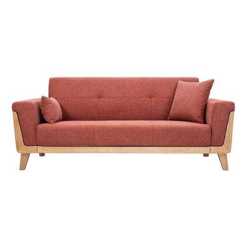 Canapé Scandinave 3 Places En Tissu Effet Velours Texturé Terracotta Et Bois Clair Fjord