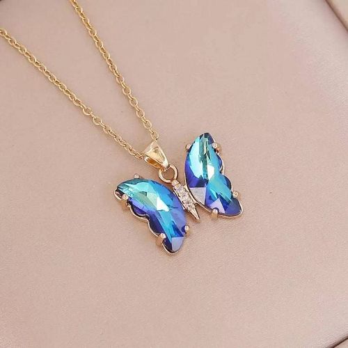 Nouveau Gradient Papillon Collier Personnalité De La Mode Ins Lumiere De Luxe Filles Collier Clavicule Chaîne-Bleu-Dégradé Papillon Collier