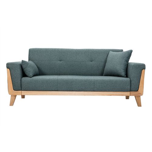 Canapé Scandinave 3 Places En Tissu Vert De Gris Et Bois Clair Fjord