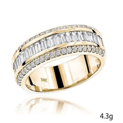 Bague De Mode Coréenne Populaire En Or Simple A Trois Rangées Avec Zircon Central - Diamant En Or - Taille 8