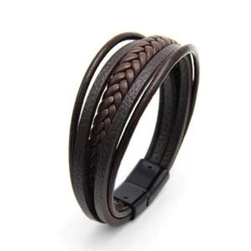 Bracelet Multicouche Tissé A La Main Bijoux Pour Hommes En Cuir Corde Magnétique Rétro Bracelet-Marron Noir Boucle 21cm